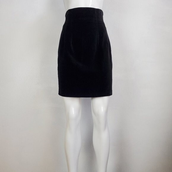 Vintage 80s Niedieck Velvet Black Velvet Mini Skirt - Picture 1 of 6
